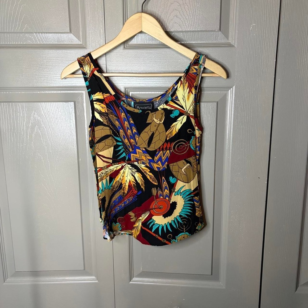 Anxiety Women Y2K Abstract Feather Print Tank Top Cami Multicolor Small
